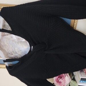 Chunky knit tie long sleeve Fashion nova sweater M Goth BASICS